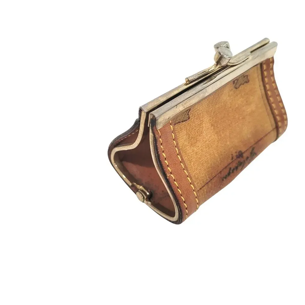 Prima Classe Alviero Martini Vintage Kisslock Leather Coin Wallet Map Small Purs